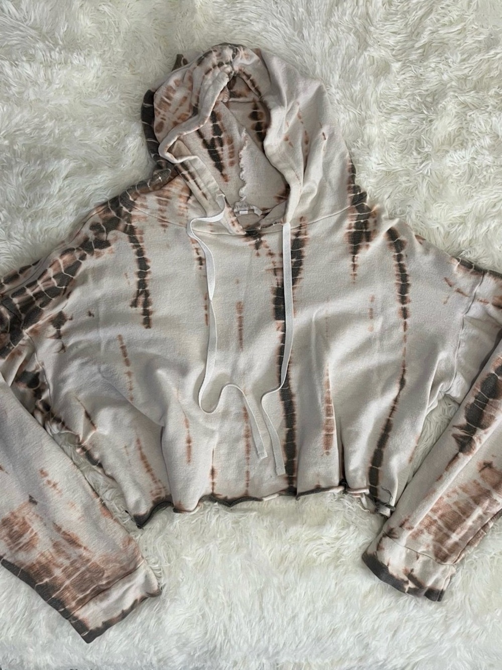 Neutral Tie-Dye Cropped Hoodie